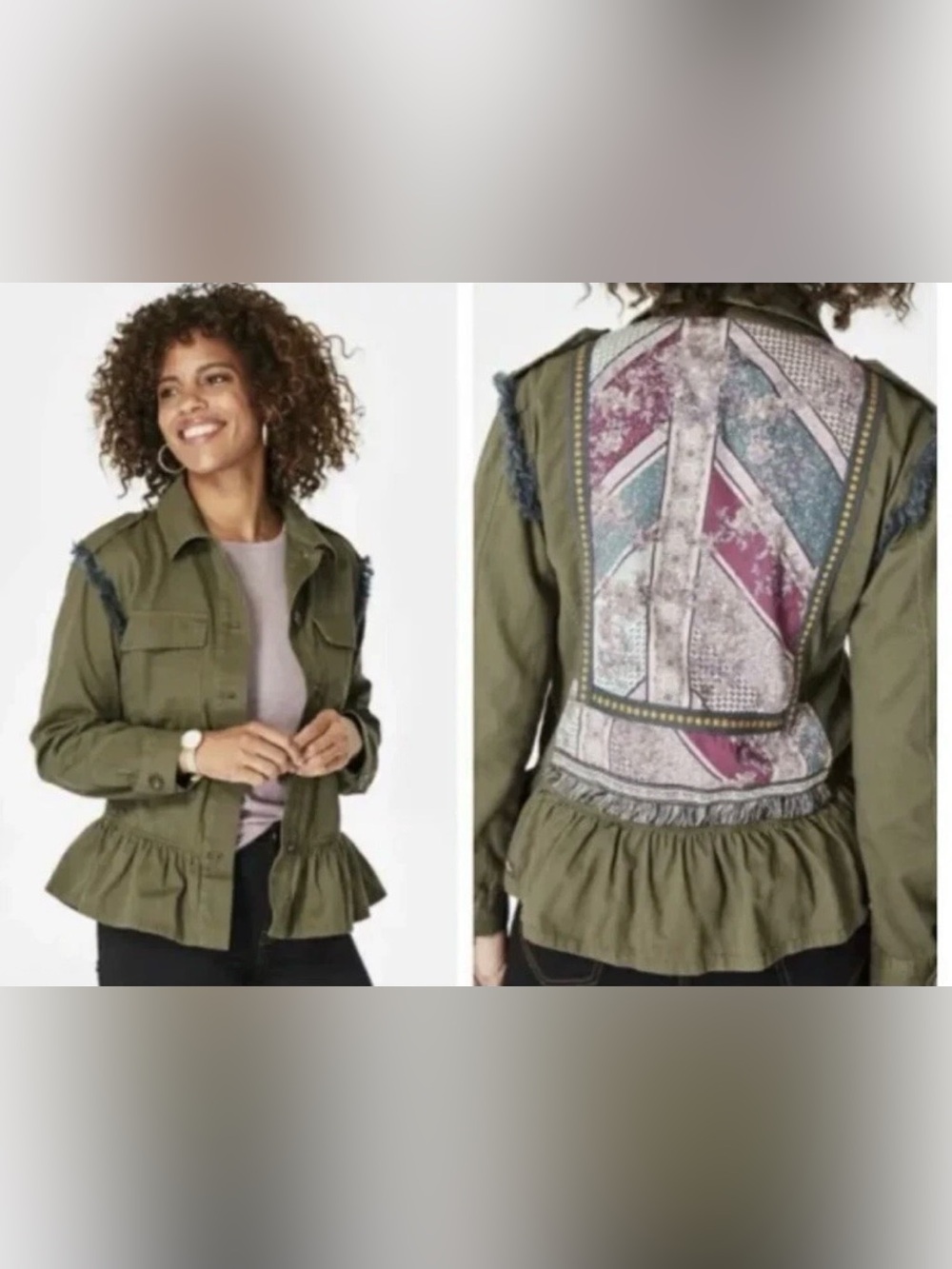 Matilda Jane Moments With You Letterman Utility Jacket Olive Boho XL